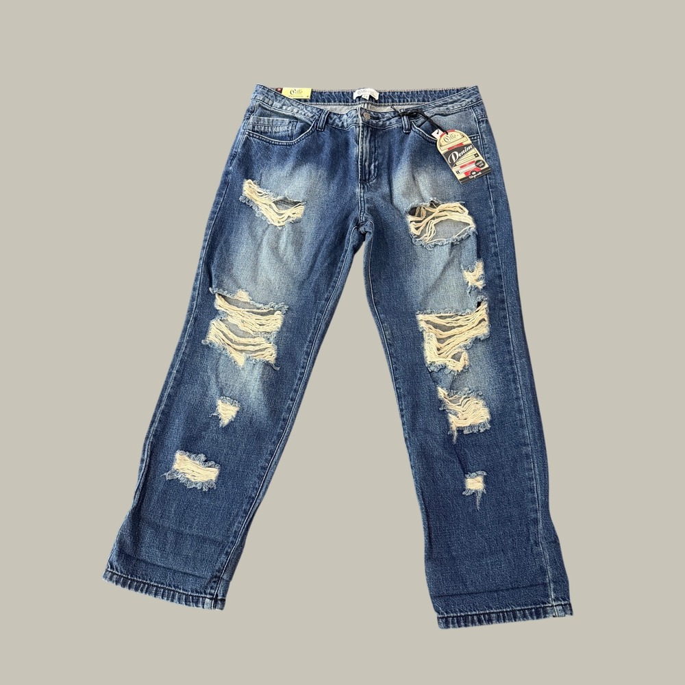 Cello Boyfriend Slouch Jeans Women Size 11 Blue Distressed Ripped Vintage Wash